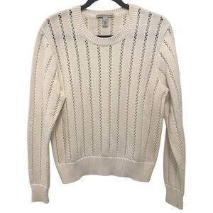 Autumn Cashmere 100% Italian Cotton Pointelle-Knit Sweater Size‎ L
